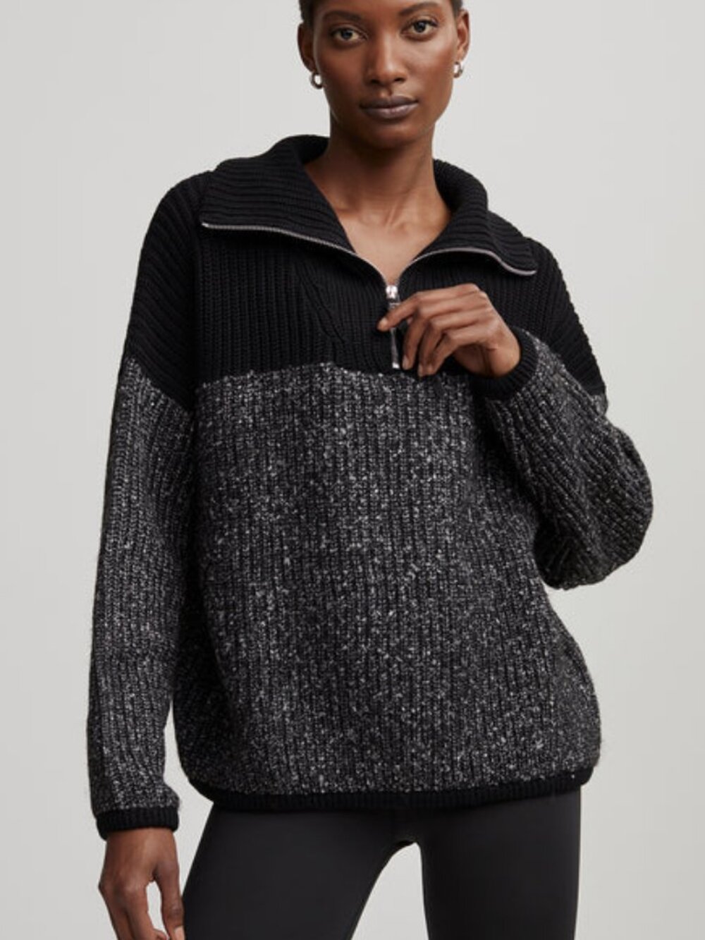 Varley Willard 2.0 Half Zip Knit Two Tone Anthropologie Sweater Womens Size XS